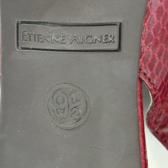 Etienne Aigner Sling Back Shoes Open Toe Womens US 9.5 Ophelia Snakeskin Red - Picture 8 of 10